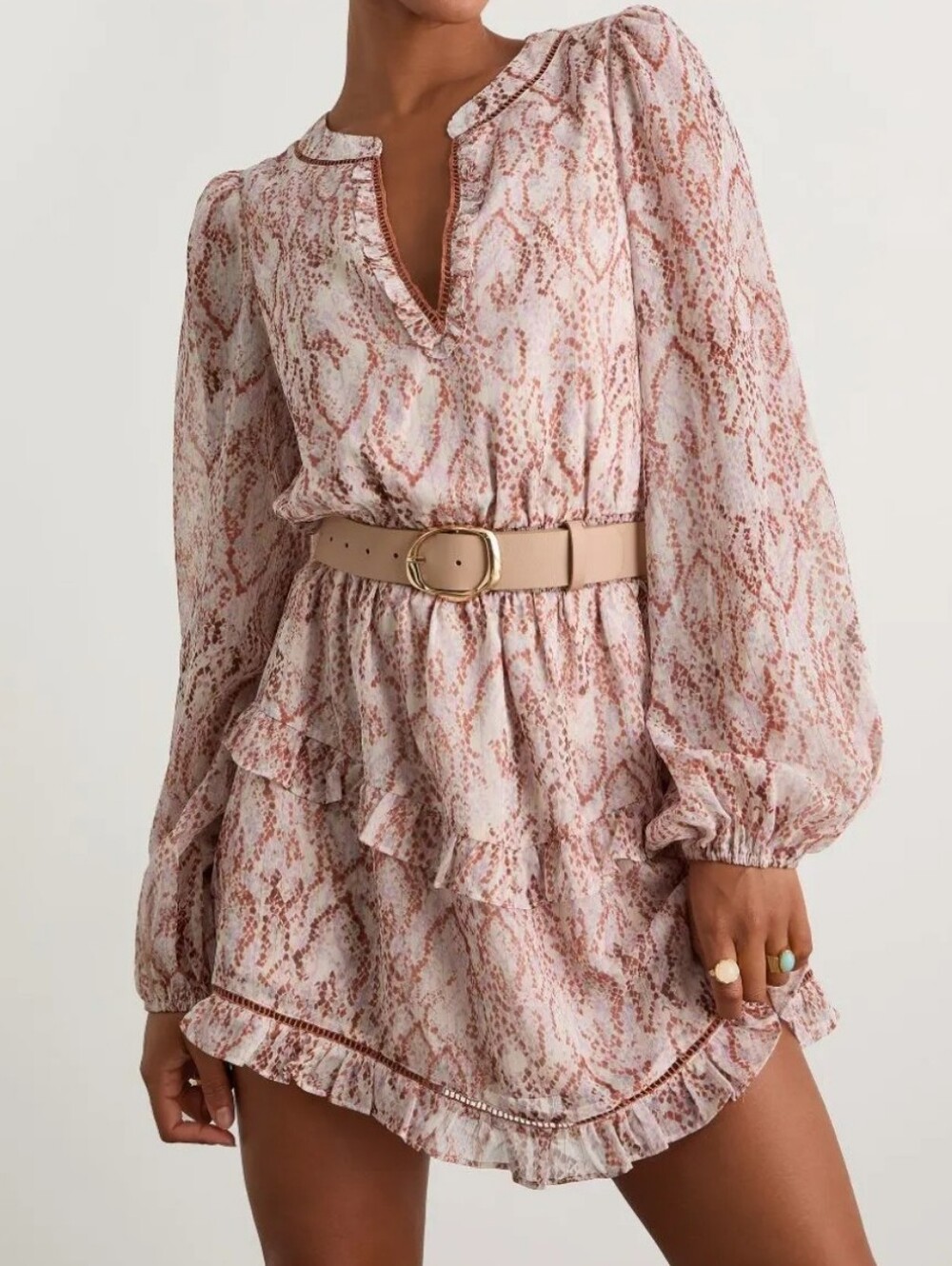 Lulus, NWT, Size S Women's Pink Snake-Print Long Sleeve Blouse Dress - Picture 2 of 11